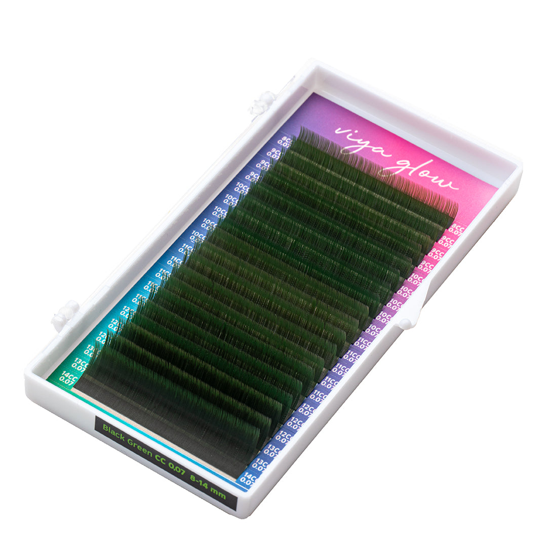 Eyelashes for extension Viya GLOW MIX - Black Green OMBRE