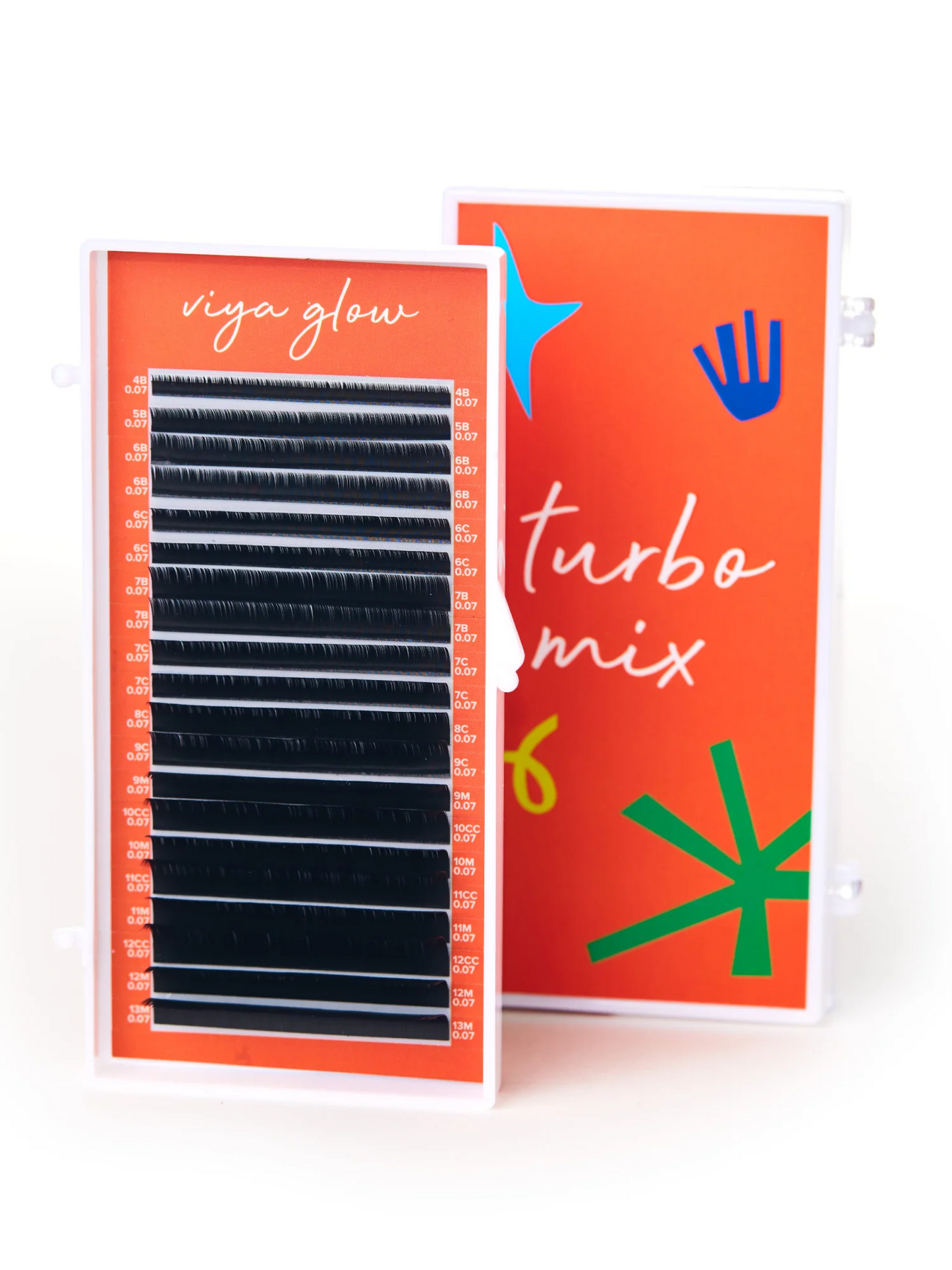 Eyelashes for extension Viya GLOW TURBO B, C, CC, M - Black MIX (0.07 4-13 mm)