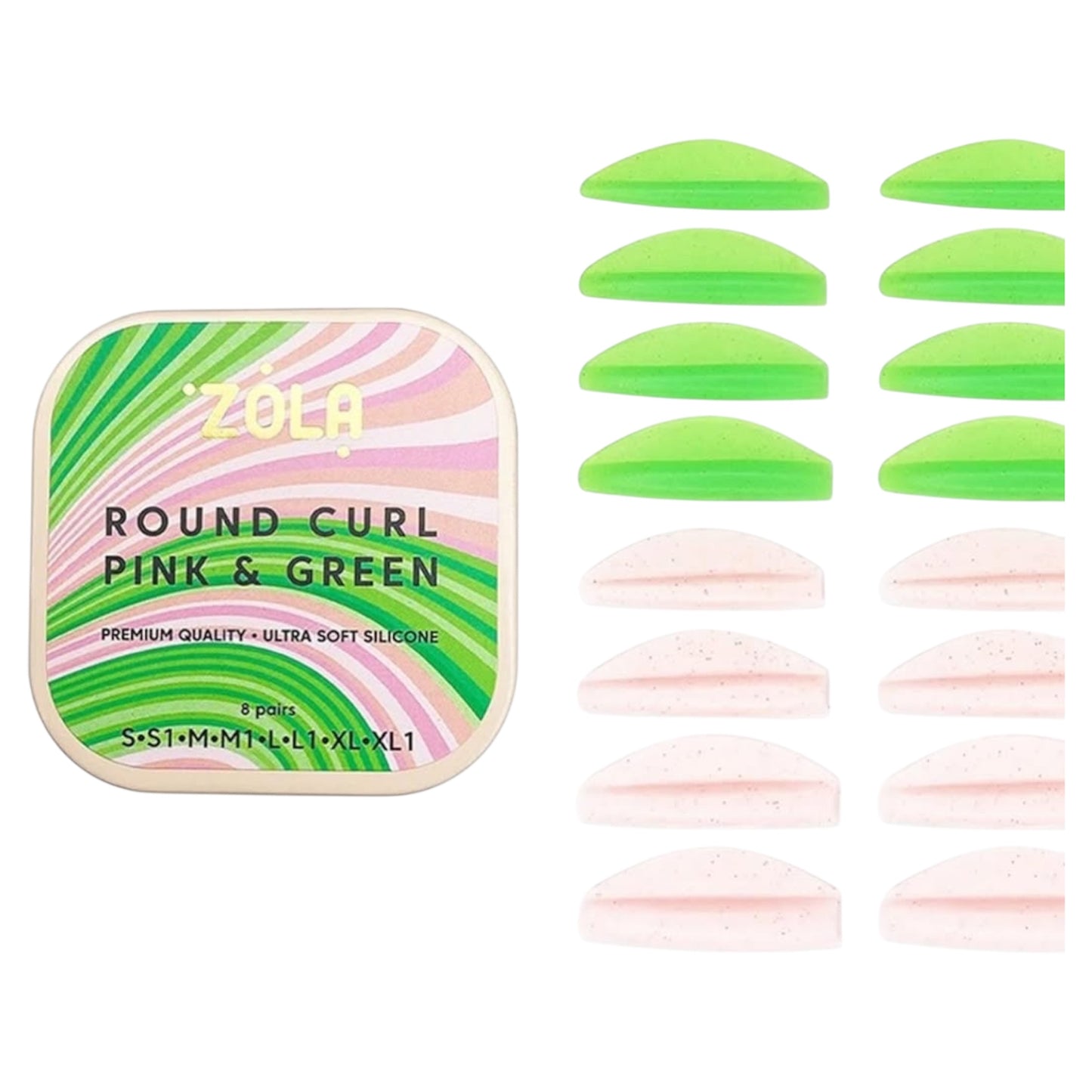 ZOLA LAMINATION SILICONE PADS ROUND CURL PINK & GREEN (S, S1, M, M1, L, L1, XL, XL1)